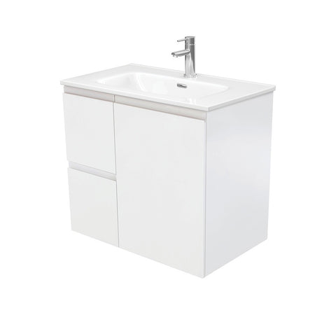 Fienza Joli Fingerpull Wall Hung Vanity Left Drawers (1 Taphole) Joli 750mm Satin White JOL75ZL