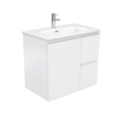 Fienza Joli Fingerpull Wall Hung Vanity Right Drawers (1 Taphole) 750mm Satin White JOL75ZR