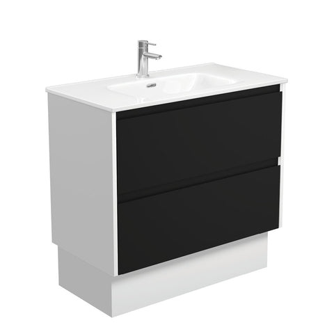 Fienza Joli Amato On Kickboard Vanity 900mm (3 Taphole) Satin Black w/ Satin White Panels JOL90BBWK-3
