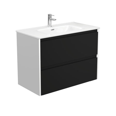 Fienza Joli Amato Wall Hung Vanity 900mm (1 Taphole) Satin Black w/ Satin White Panels JOL90BBW