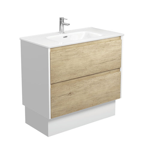 Fienza Joli Amato On Kickboard Vanity 900mm (1 Taphole) Scandi Oak w/ Satin White Panels JOL90BSWK