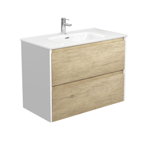 Fienza Joli Amato Wall Hung Vanity 900mm (1 Taphole) Scandi Oak w/ Satin White Panels JOL90BSW