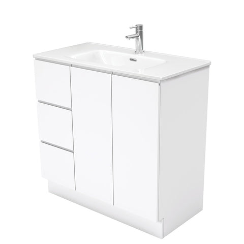 Fienza Joli Fingerpull Vanity On Kickboard Left Drawers (1 Taphole) 900mm Gloss White JOL90CL