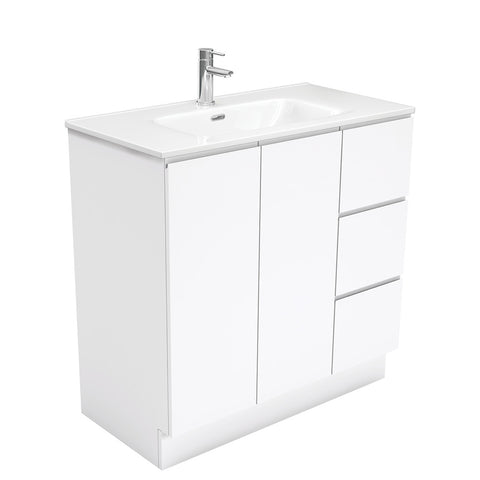 Fienza Joli Fingerpull Vanity On Kickboard Right Drawers (1 Taphole) 900mm Gloss White JOL90CR