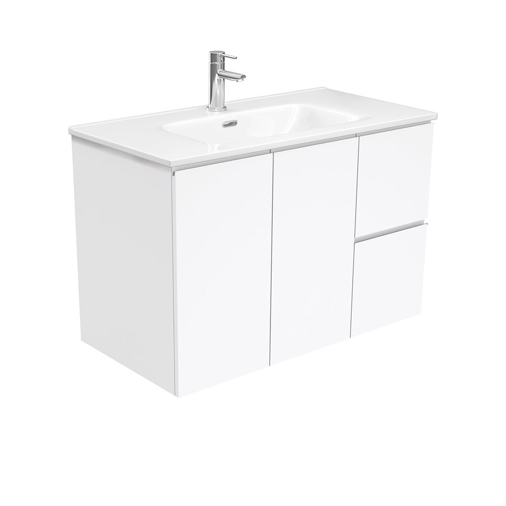 Fienza Joli Fingerpull Wall Hung Vanity Right Drawers (1 Taphole) 900mm Gloss White JOL90FR