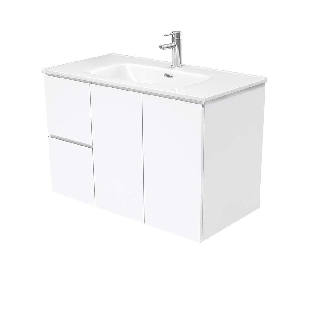 Fienza Joli Fingerpull Wall Hung Vanity Left Drawers (1 Taphole) 900mm Gloss White JOL90FL