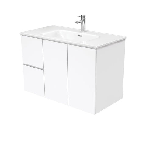 Fienza Joli Fingerpull Wall Hung Vanity Left Drawers (1 Taphole) 900mm Gloss White JOL90FL
