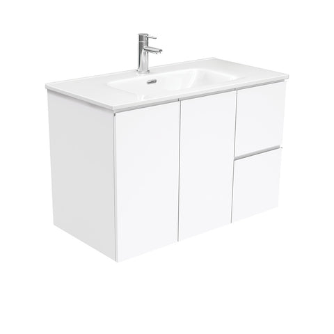 Fienza Joli Fingerpull Wall Hung Vanity Right Drawers (1 Taphole) 900mm Gloss White JOL90FR