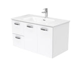 Fienza Joli Uni Wall Hung Vanity w/ Handles Left Drawers (1 Taphole) 900mm Gloss White JOL90JL