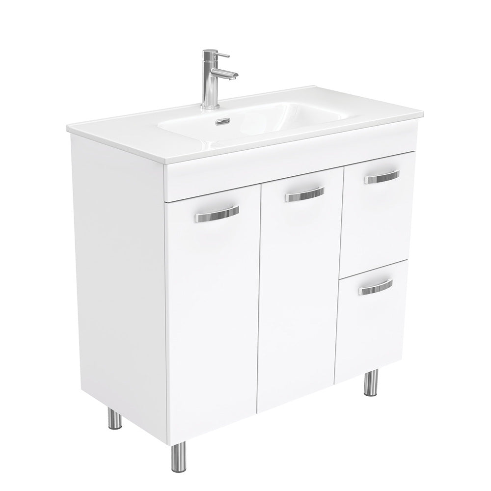 Fienza Joli Uni Vanity On Legs Right Drawers (1 Taphole) 900mm Gloss White JOL90NLWR