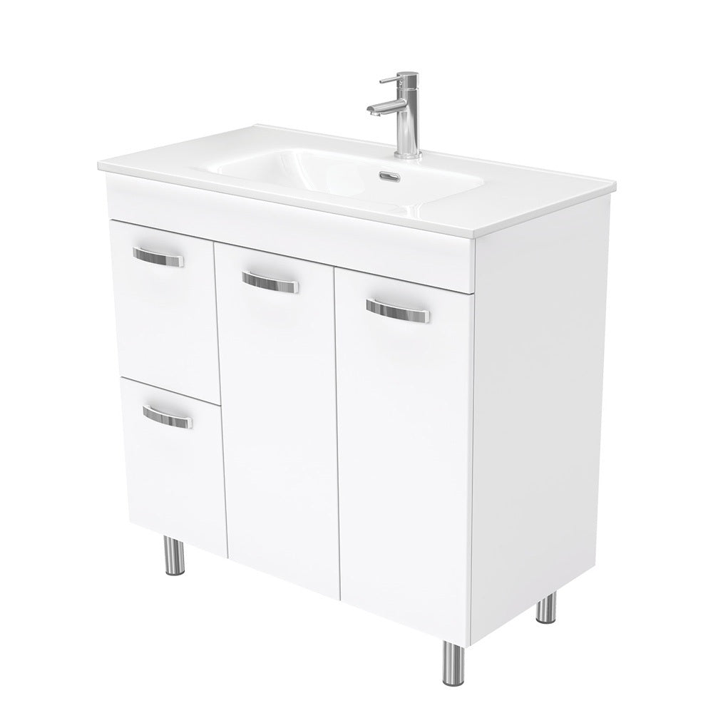 Fienza Joli Uni Vanity On Legs Left Drawers (1 Taphole) 900mm Gloss White JOL90NLWL