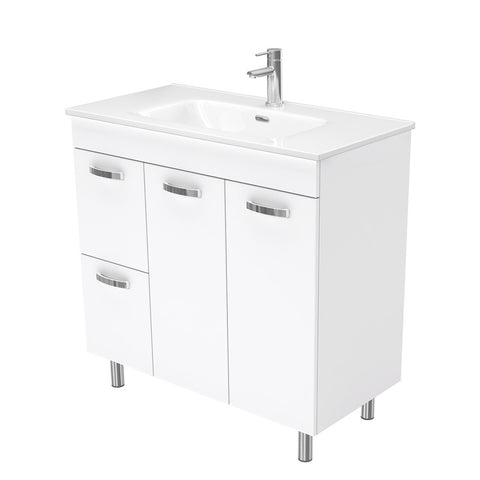 Fienza Joli Uni Vanity On Legs Left Drawers (1 Taphole) 900mm Gloss White JOL90NLWL
