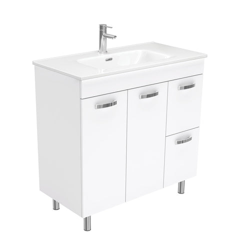 Fienza Joli Uni Vanity On Legs Right Drawers (1 Taphole) 900mm Gloss White JOL90NLWR