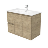 Fienza Joli Edge Wall Hung Vanity Left Drawers (1 Taphole) 900mm Scandi Oak JOL90SL