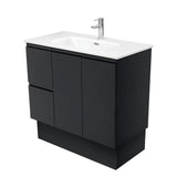 Fienza Joli Fingerpull Vanity On Kickboard Left Drawers (1 Taphole) 900mm Satin Black JOL90ZBKL