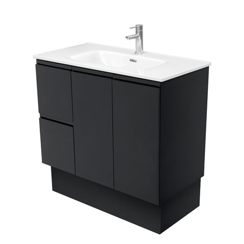 Fienza Joli Fingerpull Vanity On Kickboard Left Drawers (1 Taphole) 900mm Satin Black JOL90ZBKL