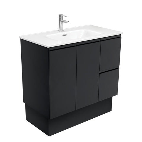 Fienza Joli Fingerpull Vanity On Kickboard Right Drawers (1 Taphole) 900mm Satin Black JOL90ZBKR
