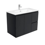 Fienza Joli Fingerpull Wall Hung Vanity Right Drawers (1 Taphole) 900mm Satin Black JOL90ZBR