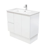 Fienza Joli Fingerpull Wall Hung Vanity Left Drawers (1 Taphole) 900mm Satin White JOL90ZL