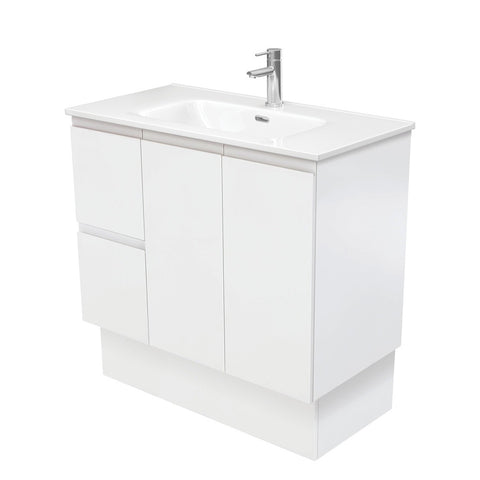Fienza Joli Fingerpull Wall Hung Vanity Left Drawers (1 Taphole) 900mm Satin White JOL90ZL