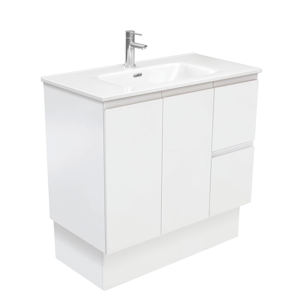 Fienza Joli Fingerpull Vanity On Kickboard Right Drawers (1 Taphole) 900mm Satin White JOL90ZKR