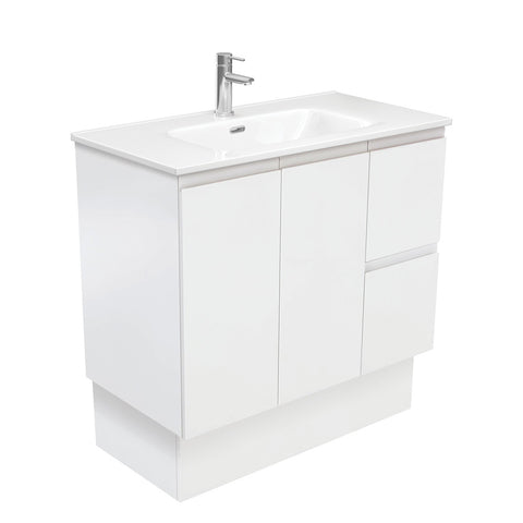 Fienza Joli Fingerpull Vanity On Kickboard Right Drawers (1 Taphole) 900mm Satin White JOL90ZKR
