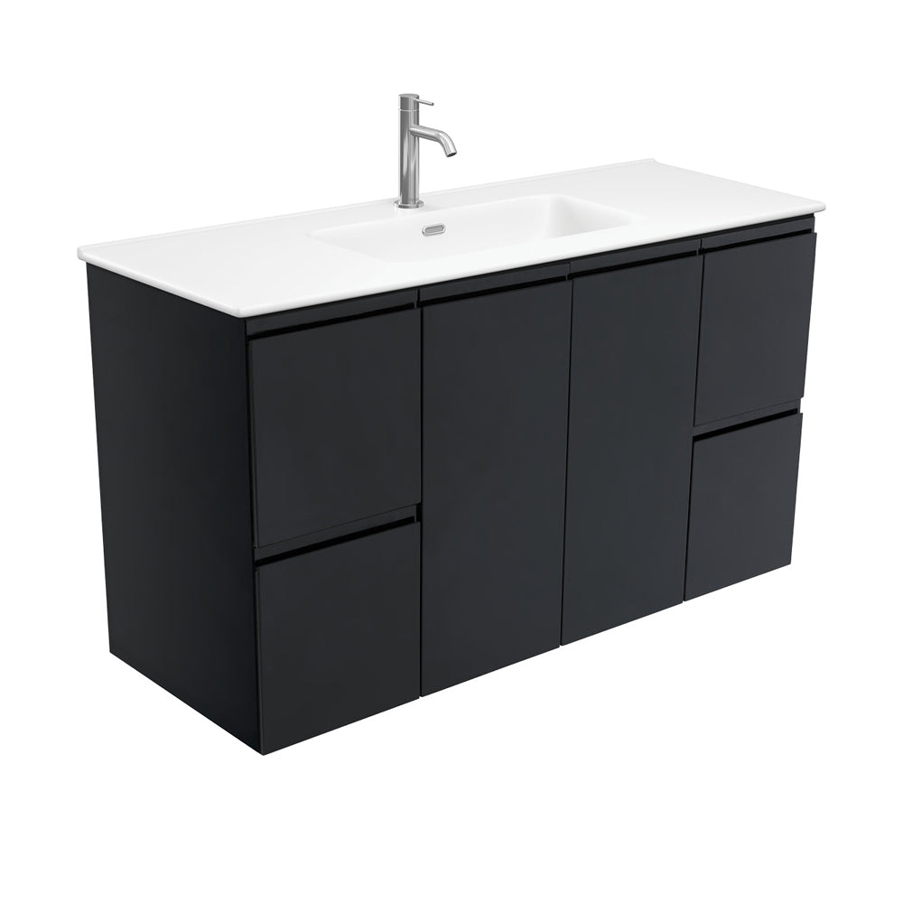 Fienza Joli Fingerpull Wall Hung Vanity (1 Taphole) 1200mm Matte White/Satin Black JOLM120ZB