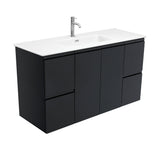 Fienza Joli Fingerpull Wall Hung Vanity (1 Taphole) 1200mm Matte White/Satin Black JOLM120ZB