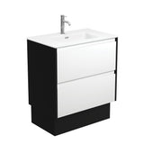 Fienza Joli Amato On Kickboard Vanity 750mm (1 Taphole) Satin White w/ Satin Black Panels / Matte White Top JOLM75BWBK