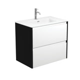 Fienza Joli Amato Wall Hung Vanity 750mm (1 Taphole) Satin White w/ Satin Black Panels / Matte White Top JOLM75BWB