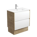 Fienza Joli Amato On Kickboard Vanity 750mm (1 Taphole) Satin White w/ Scandi Oak Panels / Matte White Top JOLM75BWSK