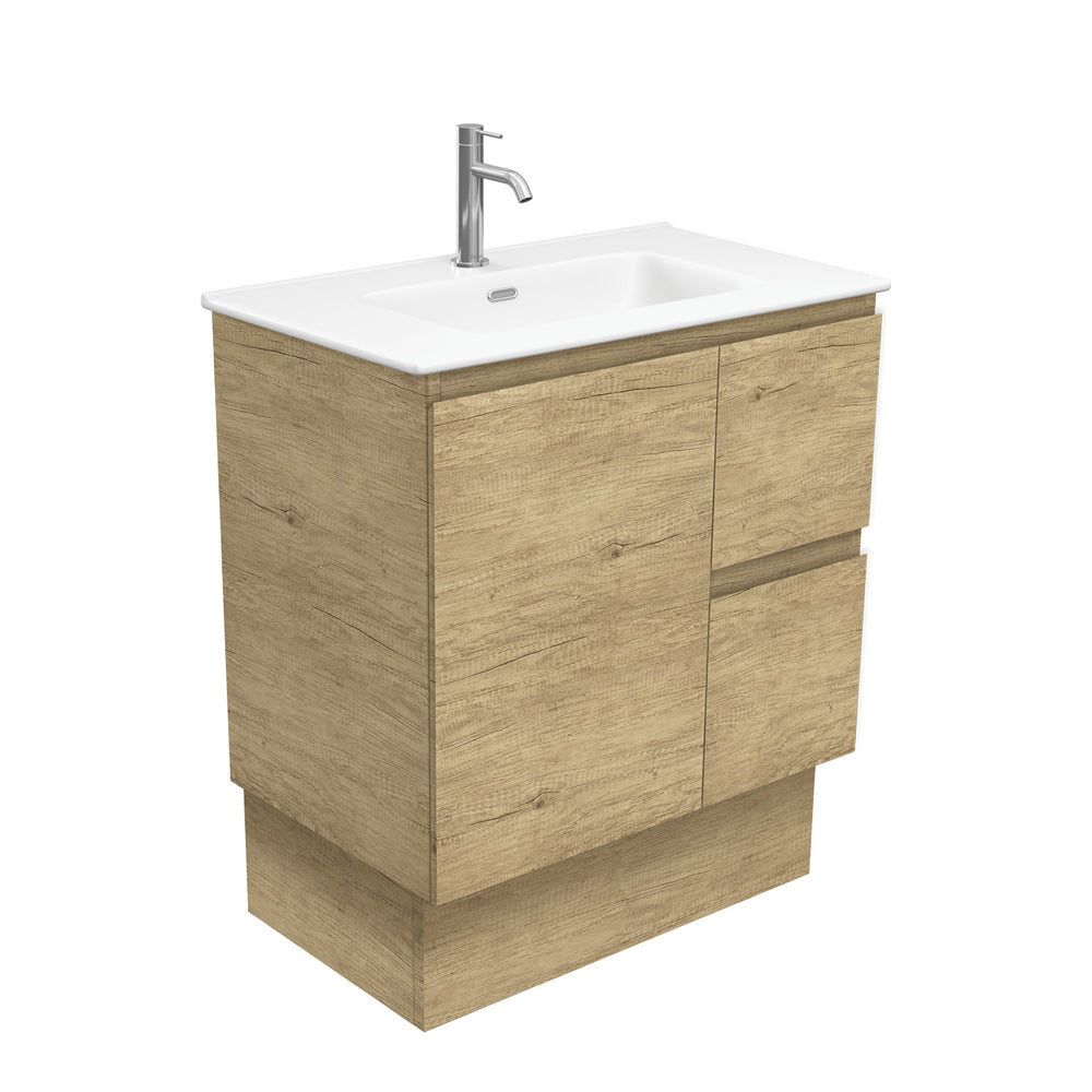 Fienza Joli Edge Vanity On Kickboard Right Drawers (1 Taphole) 750mm Matte White/Scandi Oak JOLM75SKR