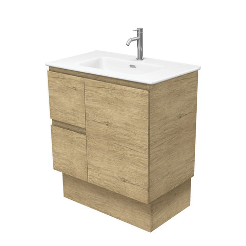 Fienza Joli Edge Vanity On Kickboard Left Drawers (1 Taphole) 750mm Matte White/ Scandi Oak JOLM75SKL