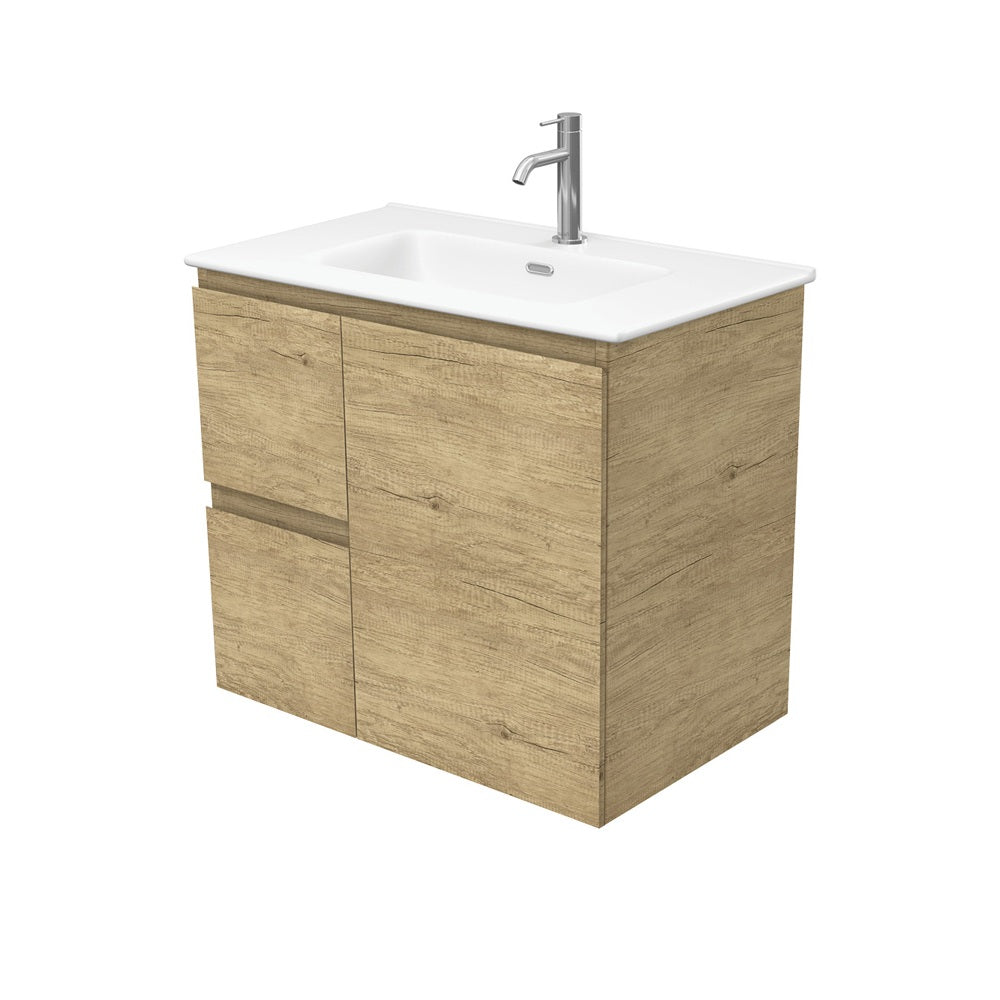 Fienza Joli Edge Wall Hung Vanity Left Drawers (1 Taphole) 750mm Matte White/Scandi Oak JOLM75SL