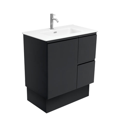 Fienza Joli Fingerpull Vanity On Kickboard Right Drawers (1 Taphole) 750mm Matte White/Satin Black JOLM75ZBKR