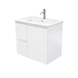 Fienza Joli Fingerpull Wall Hung Vanity Left Drawers (1 Taphole) 750mm Matte White/Satin White JOLM75ZL