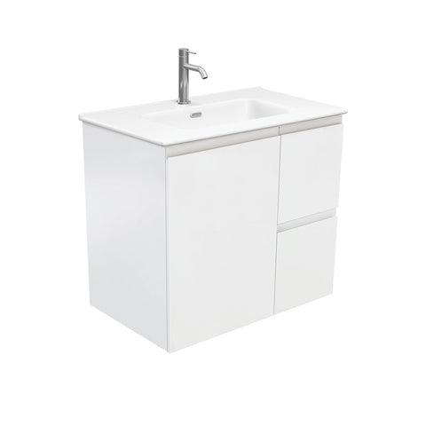 Fienza Joli Fingerpull Wall Hung Vanity Right Drawers (1 Taphole) 750mm Matte White/Satin White JOLM75ZR