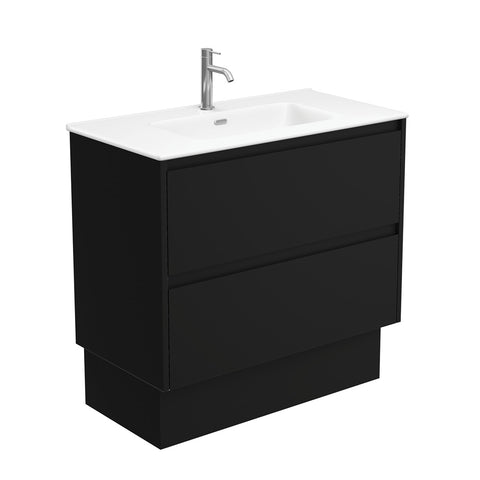 Fienza Joli Amato Satin Black Vanity On Kickboard (1 Taphole) 900mm Matte White JOLM90BBK