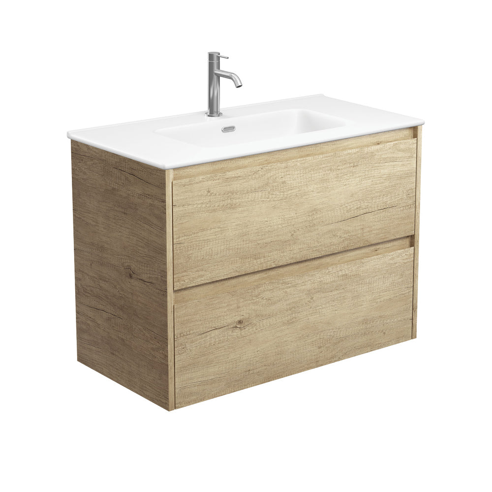 Fienza Joli Amato Scandi Oak Vanity Wall Hung (1 Taphole) 900mm Matte White JOLM90BS