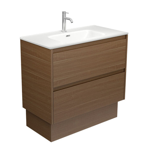 Fienza Joli Amato On Kickboard Vanity 900mm (1 Taphole) Walnut / Matte White Top JOLM90BWAK