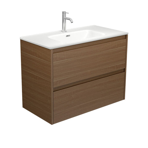 Fienza Joli Amato Wall Hung Vanity 900mm (1 Taphole) Walnut / Matte White Top JOLM90BWA