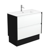 Fienza Joli Amato On Kickboard Vanity 900mm (1 Taphole) Satin White / Matte White Top w/ Satin Black Panels JOLM90BWBK