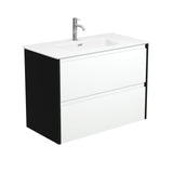 Fienza Joli Amato Wall Hung Vanity 900mm (1 Taphole) Satin White / Matte White Top w/ Satin Black Panels JOLM90BWB