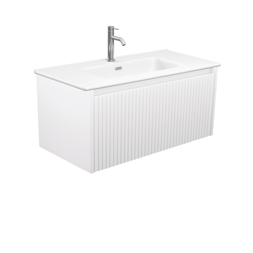 Fienza Joli Alina Satin White Wall Hung Vanity Drawer (1 Taphole) 900mm Matte White JOLM90RW