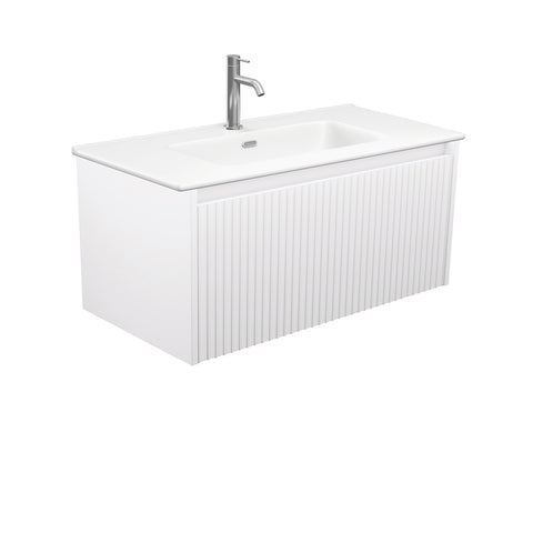 Fienza Joli Alina Satin White Wall Hung Vanity Drawer (1 Taphole) 900mm Matte White JOLM90RW