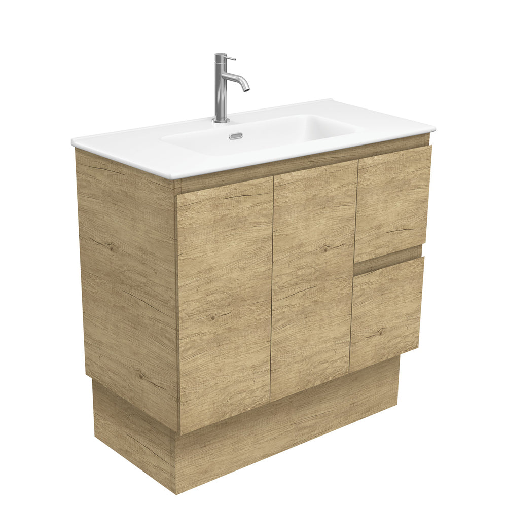 Fienza Joli Edge Vanity On Kickboard Right Drawers (1 Taphole) 900mm Scandi Oak/Matte White JOLM90SKR