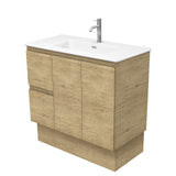 Fienza Joli Edge Vanity On Kickboard Left Drawers (1 Taphole) 900mm Scandi Oak/Matte White JOLM90SKL