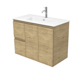 Fienza Joli Edge Wall Hung Vanity Left Drawers (1 Taphole) 900mm Scandi Oak/Matte White JOLM90SL