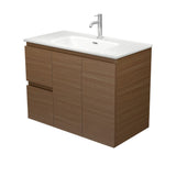 Fienza Joli Wall Hung Vanity 900mm (1 Taphole) Left Walnut / Matte White Top JOLM90WAL