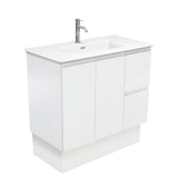 Fienza Joli Fingerpull Vanity On Kickboard Right Drawers (1 Taphole) 900mm Satin White/Matte White JOLM90ZKR